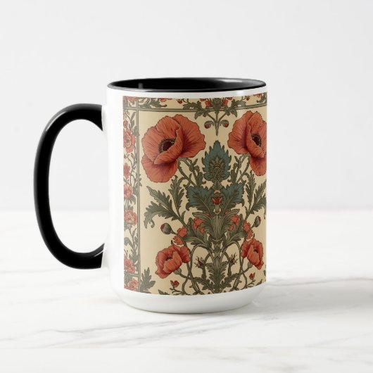 William Morris Poppies Floral Art Nouveau Pattern Tasse (Links)