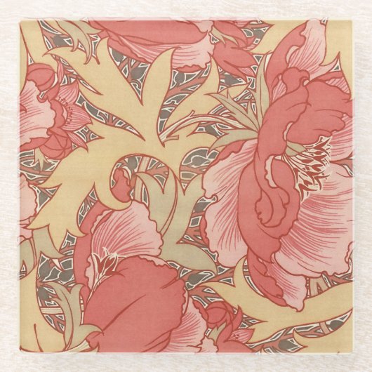 William Morris Poppies Floral Glasuntersetzer (Vorderseite)