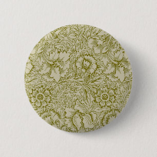 William Morris Poppy Classic Floral Green Button