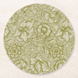 William Morris Poppy Classic Floral Green Runder Pappuntersetzer