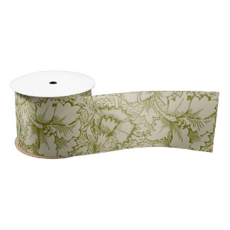 William Morris Poppy Classic Floral Green Satinband