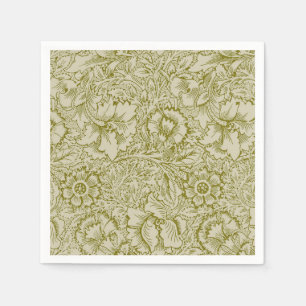 William Morris Poppy Classic Floral Green Serviette
