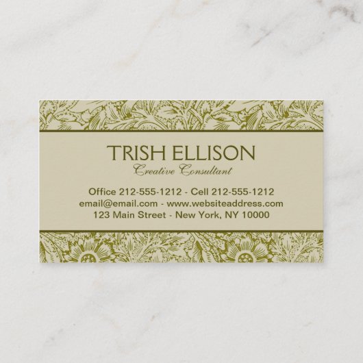 William Morris Poppy Classic Floral Green Visitenkarte (Rückseite)