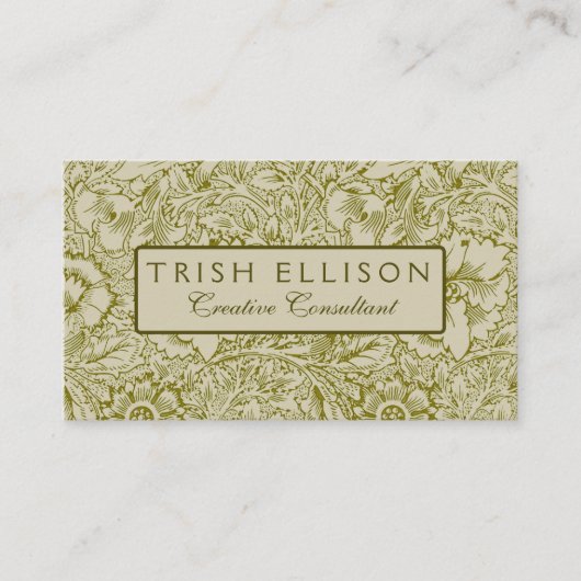 William Morris Poppy Classic Floral Green Visitenkarte (Vorderseite)