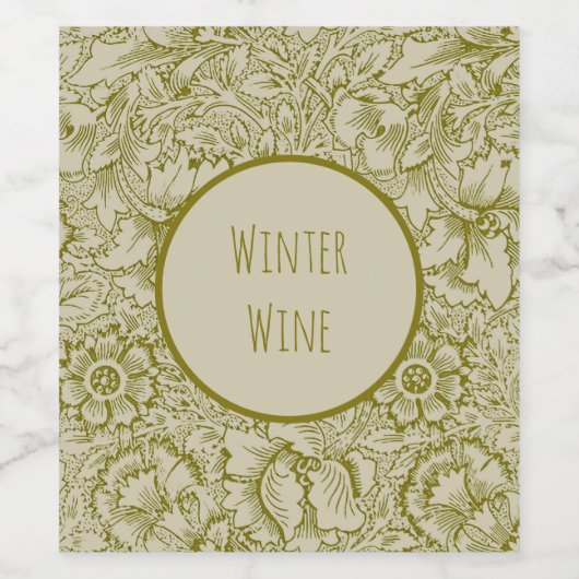 William Morris Poppy Classic Floral Green Weinetikett (Einzelnes Label)