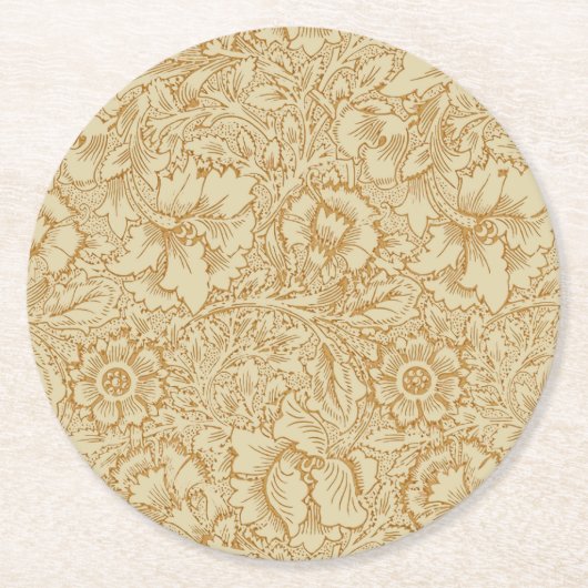 William Morris Poppy Floral Wallpaper Runder Pappuntersetzer (Vorderseite)
