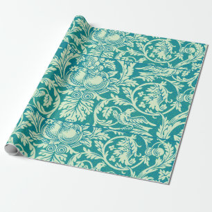William Morris Queen Anne Blaugrüne Vogel-Blumen-K Geschenkpapier