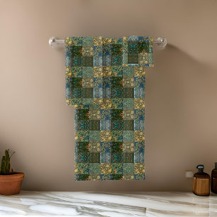 William * Morris Quilt Patchwork Grüntöne Blues Badhandtuch Set