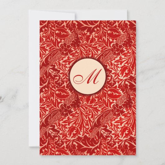 William Morris Red Blätter Wedding Invitation Einladung (Rückseite)