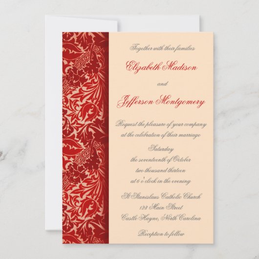 William Morris Red Blätter Wedding Invitation Einladung (Vorderseite)