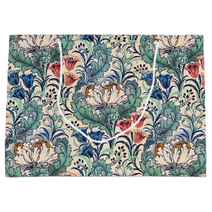William Morris Red Blue Aquamarin Floral Pattern Große Geschenktüte