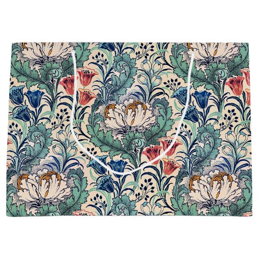 William Morris Red Blue Aquamarin Floral Pattern Große Geschenktüte (Vorderseite)