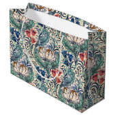 William Morris Red Blue Aquamarin Floral Pattern Große Geschenktüte (Rückseite Schrägansicht)