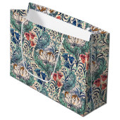 William Morris Red Blue Aquamarin Floral Pattern Große Geschenktüte (Vorderseite Schrägansicht)