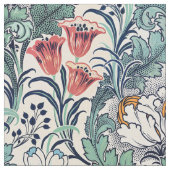 William Morris Red Blue Aquamarin Floral Pattern Stoff (Nahaufnahme)
