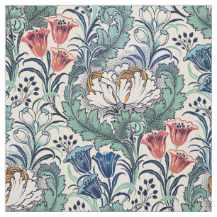 William Morris Red Blue Aquamarin Floral Pattern Stoff