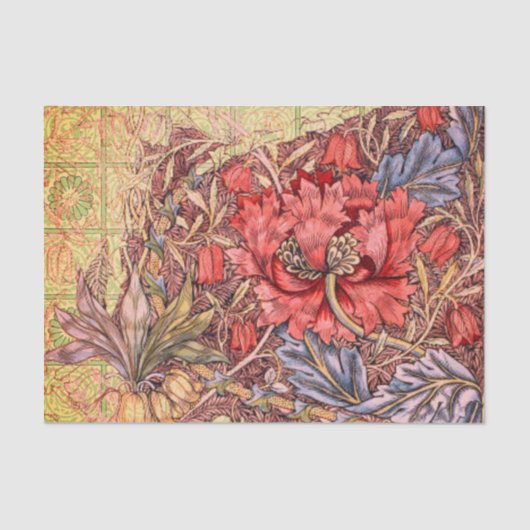 William Morris RED BLUME Tissue Paper Seidenpapier (Vorderseite)