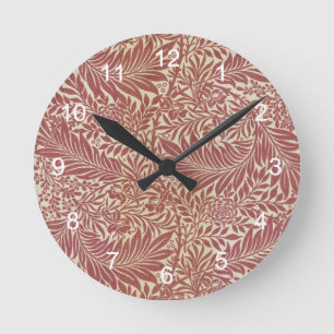 William Morris Red Floral Wallpaper Design Runde Wanduhr
