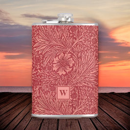 William Morris Red Marigold Pattern mit Initial Flachmann