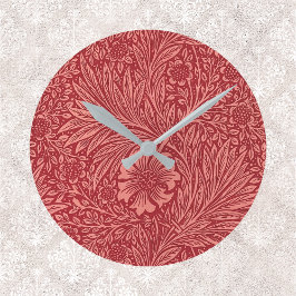 William Morris Red Marigold Pattern Runde Wanduhr
