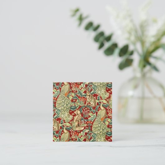 William Morris Red Pattern Forest Quadratische Visitenkarte (Stehend Vorderseite)