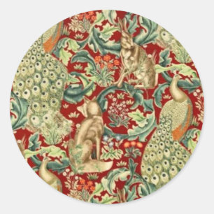 William Morris Red Pattern Forest Runder Aufkleber