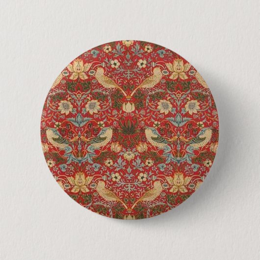 William Morris Red Strawberry Thief Button (Vorderseite)