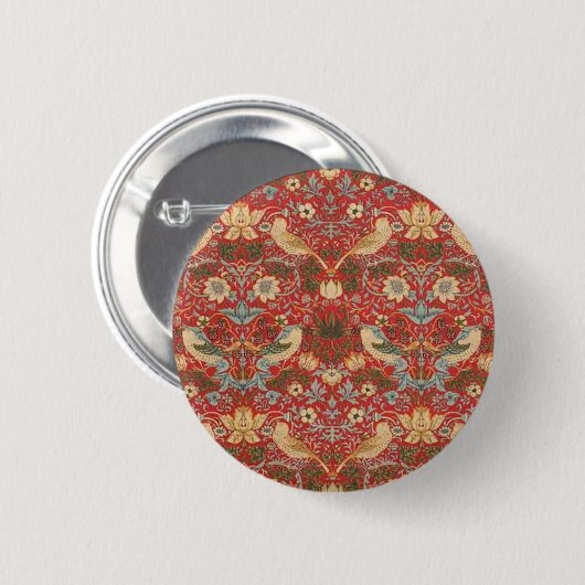 William Morris Red Strawberry Thief Button (Vorne & Hinten)