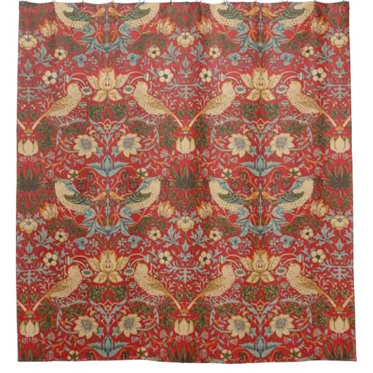 William Morris Red Strawberry Thief Duschvorhang (Vorderseite)
