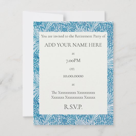 WILLIAM MORRIS RETIREMENT PARTY EINLADUNG (Rückseite)