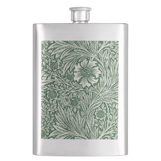 William Morris Ringelblume grün floral Blume Flachmann (Vorderseite)