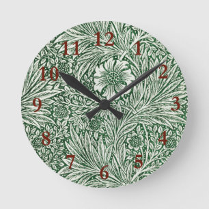 William Morris Ringelblume grün floral Blume Runde Wanduhr