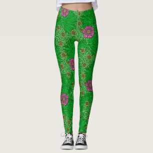 William Morris-Ringelblume, Smaragdgrün u. Fuchsi Leggings