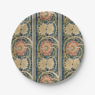 William Morris Rosa Florale Seidenstickerei Antik Pappteller