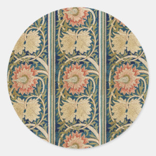 William Morris Rosa Florale Seidenstickerei Antik Runder Aufkleber