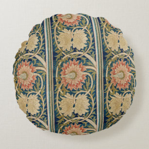 William Morris Rosa Florale Seidenstickerei Antik Rundes Kissen