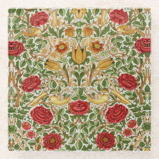 William Morris Rose & Birds Chintz Red Glasuntersetzer (Vorderseite)
