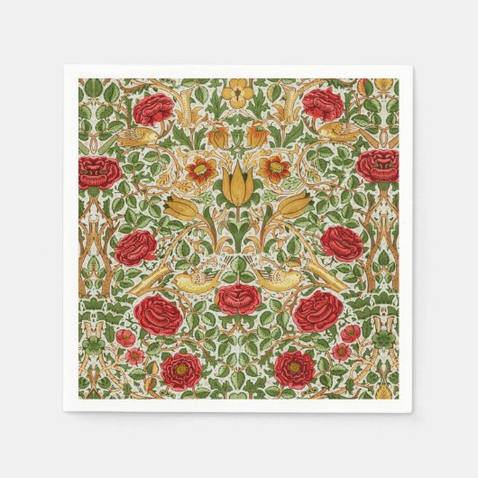 William Morris Rose & Birds Chintz Red Serviette (Vorderseite)