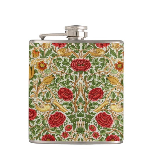 William Morris Rose & Birds Chintz Rot Flachmann (Vorderseite)