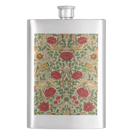 William Morris Rose & Birds Chintz Rot Flachmann (Vorderseite)