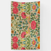 William Morris Rose Floral Chintz Pink Banner (Vertikal)