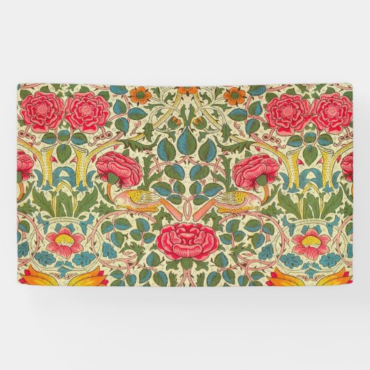 William Morris Rose Floral Chintz Pink Banner (Horizontal)