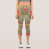 William Morris Rose Floral Chintz Pink Capri Leggings (Vorderseite)