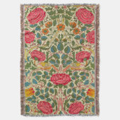 William Morris Rose Floral Chintz Pink Decke (Vorderseite Vertikal)