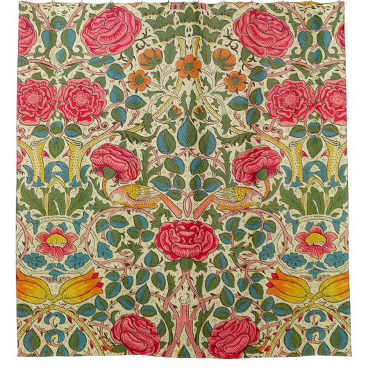 William Morris Rose Floral Chintz Pink Duschvorhang (Vorderseite)