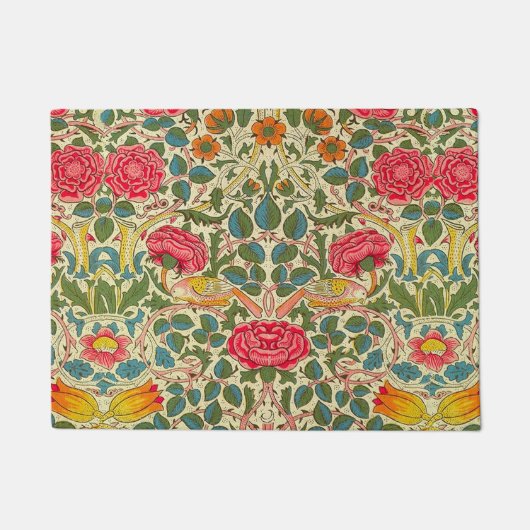William Morris Rose Floral Chintz Pink Fußmatte (Vorderseite)
