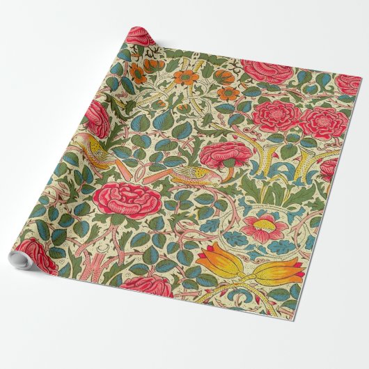 William Morris Rose Floral Chintz Pink Geschenkpapier (Ungerollt)
