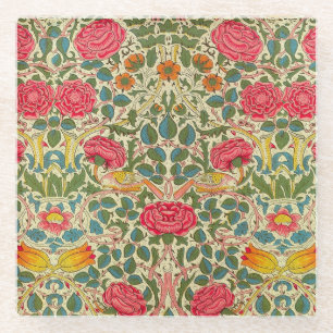 William Morris Rose Floral Chintz Pink Glasuntersetzer