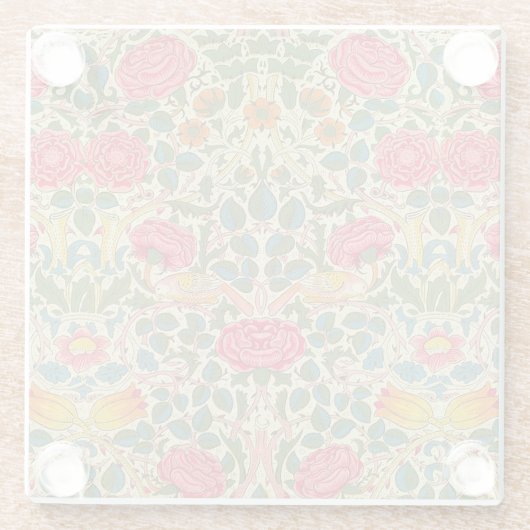 William Morris Rose Floral Chintz Pink Glasuntersetzer (Rückseite)