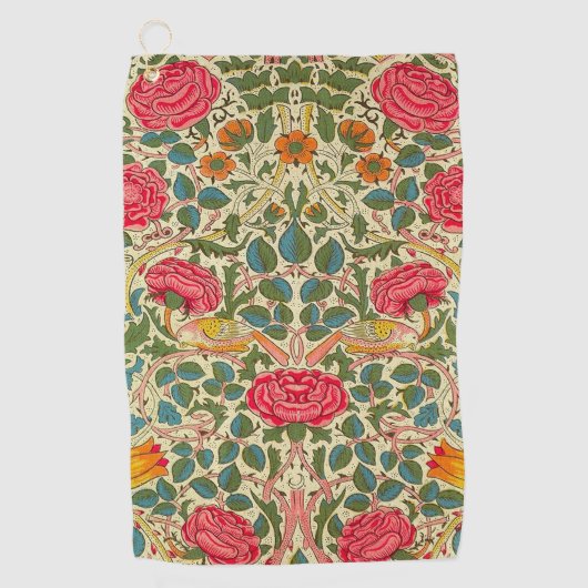 William Morris Rose Floral Chintz Pink Golfhandtuch (Vorderseite)